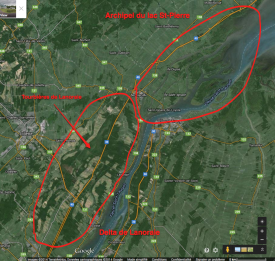 Proximité et parenté du delta de Lanoraie, vestige de la mer de Champlain, et de l'archipel du lac St-Pierre.